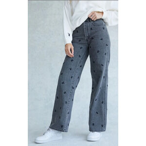 Playboy PacSun Women’s Jeans Size 26 Black/Gray Denim Embroidered Bunnies YTK